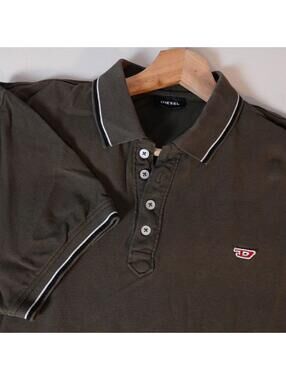 Diesel Olive Polo Shirt Men xLarge Logo Designer Casual Short Sleeve Streetwear
